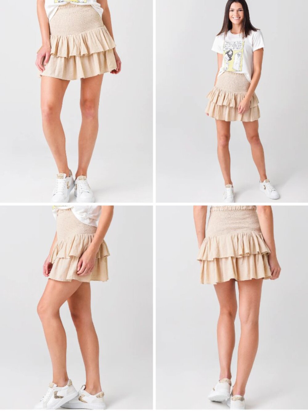 Honorine Chic Cream Ruffled Mini Skirt